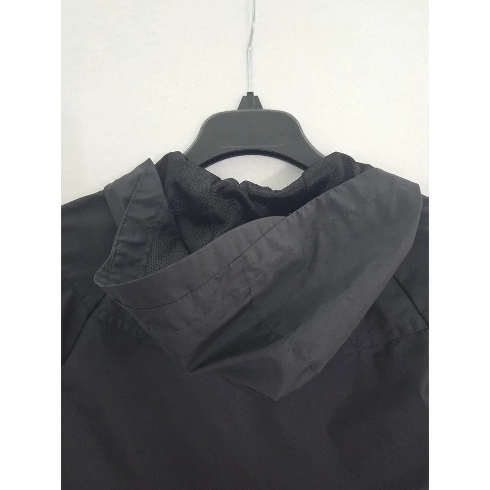 Kids Black Nike Windbreaker Jacket Size 6/7 Full Zip Hooded Cap Hood Lined